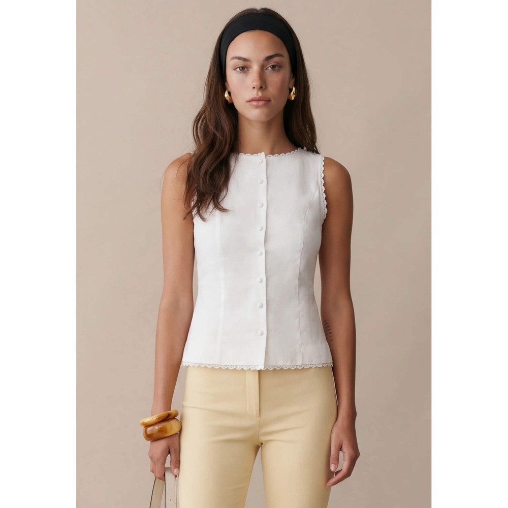 NWT Kourt Micah Linen Cotton Top in White - Size 2